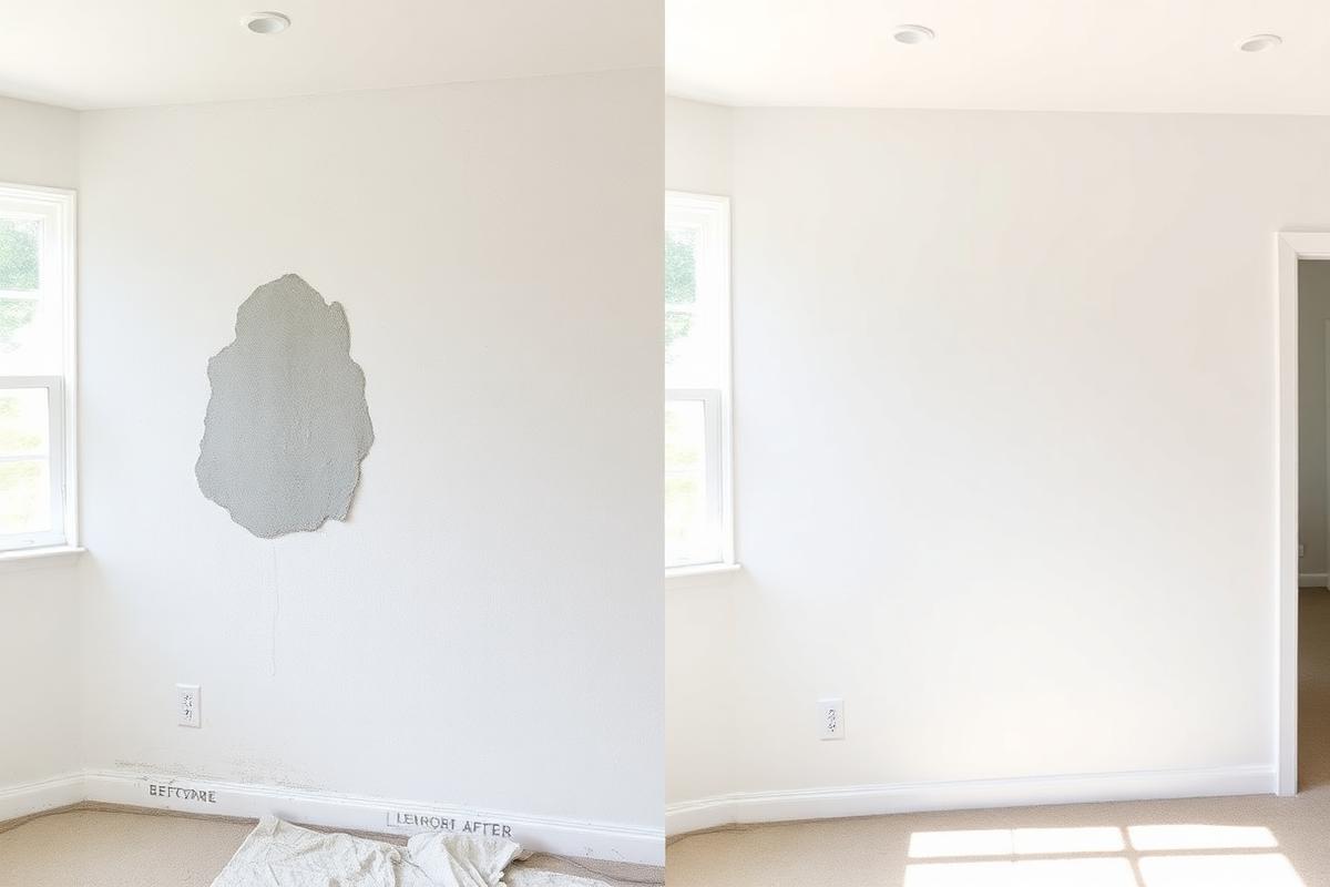 Before and after drywall repair & paint