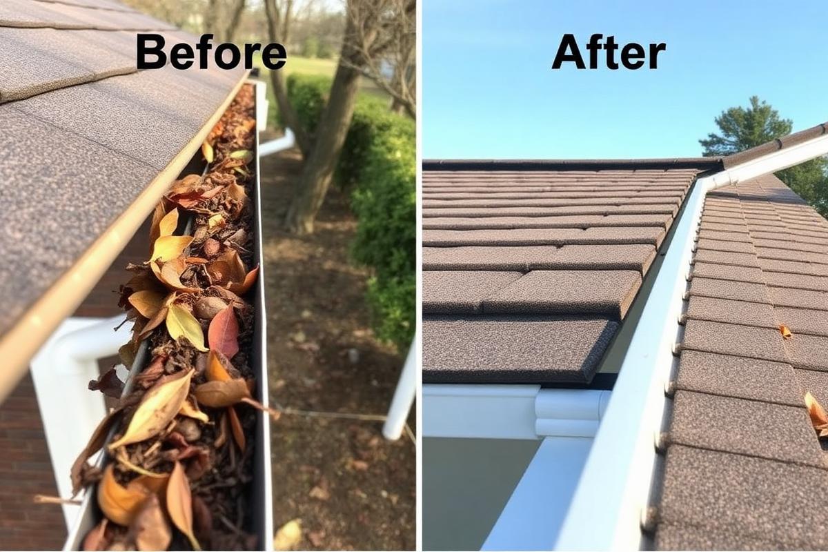 Before and after gutter cleaning